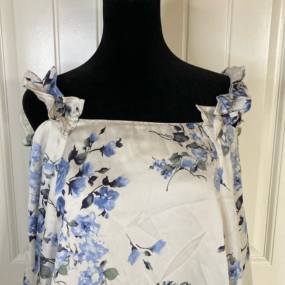 If by Sea Womens Off Shoulder Tank Tunic Top Dress Size S Floral Cream Navy - Picture 3 of 10